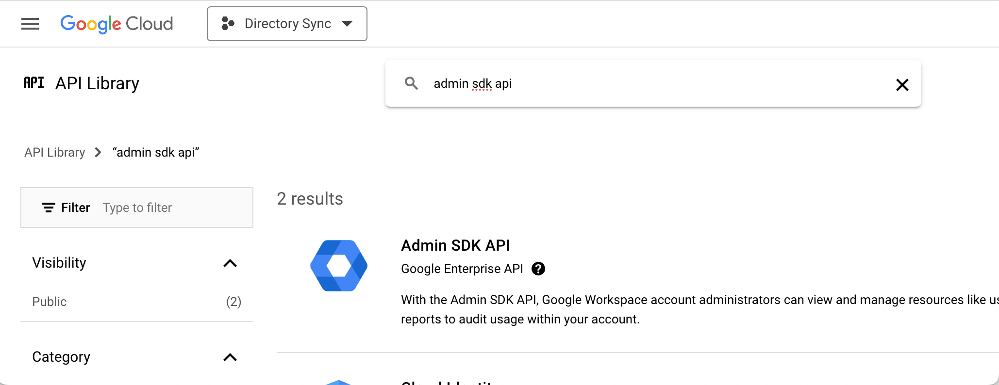 Google Workspace DSync Enable API Step 2